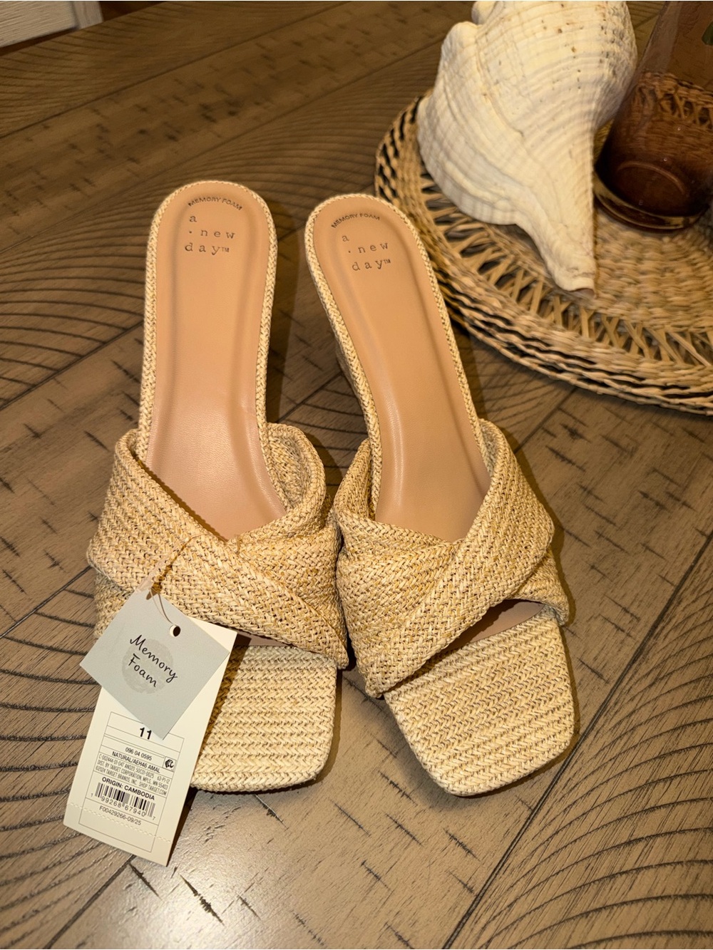a new day Tan Woven Twist Slide Wedges